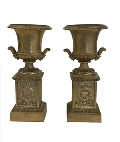 PR OF BRONZE FRENCH EMPIRE CAMANA FORM URNS 13 1/2" X 6 1/4"