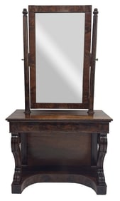 EARLY 19THC. PIER TABLE WITH MIRROR SCROLL BASE BOSTON, 80" X 42 1/2" X 18 3/4"