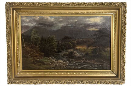 OIL/CANVAS AMERICAN SCHOOL WHITE MTN LANDSCAPE, ON BOSTON CANAVS  10" X 16"
