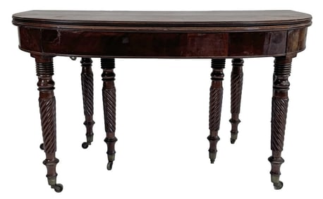 RARE & UNUSUAL BOSTON C. 1830 EXTENSION TABLE WITH 3 LEAVES  29 1/4" X 95" X 53 1/2"  OPEN
