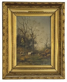 OIL /CANVAS, SGND H.VD S. BAKHUYZEN, (1795 - 1860) "HARVESTING A LOG" (HENDRIK VAN DE SANDE
