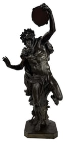 BRONZE SATYR BY C. ECHTERMEYER, DRESDEN, 1868 CAST IN NUREMBERG, 1869  41" TALL X APPOX. 20" WIDE