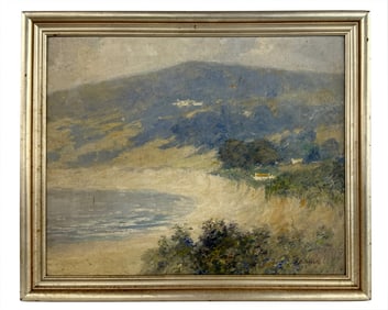OIL/BOARD SIGNED H.B. JACOBS, COASTAL LANDSCAPE HOBART B. JACOBS (1851 - 1935)   16" X 19 3/4"