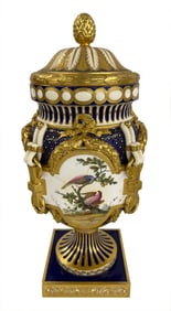 HAND PAINTED CLASSICAL MINTON URN WITH LID INTERIOR LINE, 16 1/2" X 9 1/2"