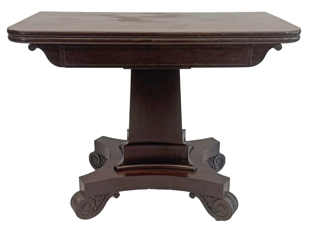 BOSTON C.1815 ISAAC VOSE CARD TABLE CLASSICAL FORM SOLID TOP 36 1/4" WIDE X 28 1/2" TALL X 18" DEEP (1 of 9)