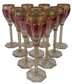 SET OF 10 MOSHER GLASS GOBLETS, 8 3/4" TALL