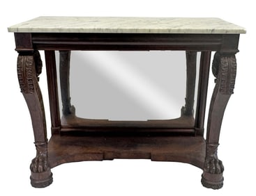 CRISPLY CARVED MARBLE TOP PIER TABLE 35 3/4" X 43" X 20"