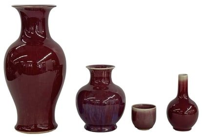 4 PCS SANG DE BOUEF CHINESE GLAZED PORCELAIN TALLEST 14"