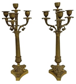 FINE PAIR CLASSICAL 4 LIGHT CANDELABRAS, 16" TALL