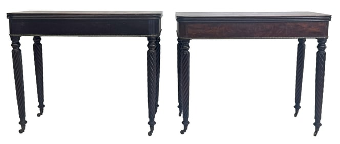 PR OF BOSTON CARD TABLES,SOLID TOPS & ROPE TWIST LEGS, 29" X 35 1/2" X 17 1/2" CLOSED
