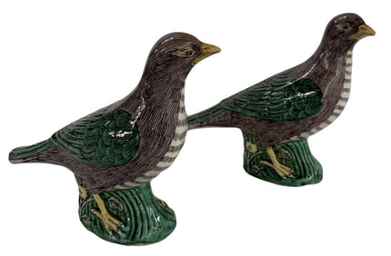 PR OF BISQUIT GLAZED CHINESE PORCELAIN BIRDS 6 1/2' TALL