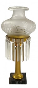 CLASSICAL ASTRAL LAMP WITH FLUTED COLUMNAR BASE ELECTRIFIED, 19 1/2' TALL