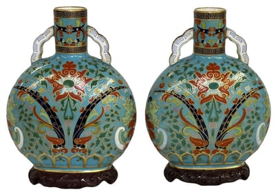 PR OF ASTHETIC MOVEMENT VASES, CHRISTOPHER DRESSER DESIGN  , RESTORARTION , 11" TALL