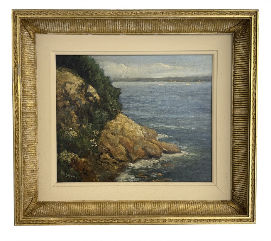 OIL / BOARD LOUIS SAPHIER "SHORELINE" (1875 - 1954)  14" X 17" (1 of 8)