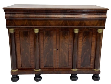 CLASSICAL BOSTON TWO DOOR CABINET W/ EBONIZED BALL FEET & BUTLER TRAY INTERIOR 39 1/2" X 48" X 23