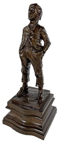 BRONZE "WHISTLER" MARKED A NOTRE CAMARADE CARTON SES COLLEGUES, 1894 16 3/4" TALL