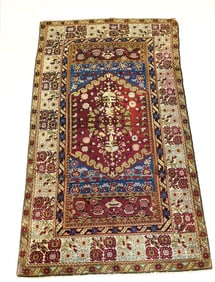 SEMI ANTIQUE TURKISH LADIK AREA CARPET 5' 6" X 9' 9"
