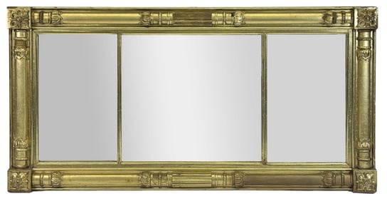 TRIPLE PANEL OVERMANTLE MIRROR, MISSING FINIALS