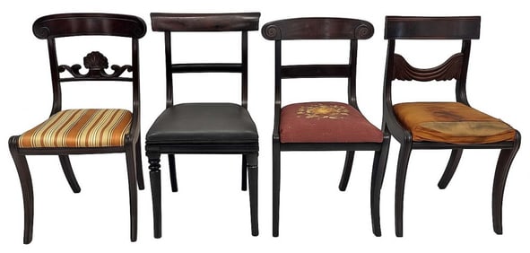 ASSEMBLED SET OF 4 BOSTON FEDERAL PERIOD CHAIRS LARGEST 34 1/2" X 18" X 22 1/4"