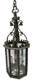 BRONZE PORTE- COCHERE FIXTURE / HANGING  LAMP WITH 4 LIGHTS 48" X 16"