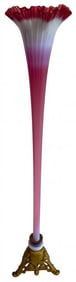 PINK ART GLASS TRUMPET VASE ON METAL BASE 43" TALL