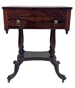 CLASSICALLY CARVED FEDERAL DRESSING TABLE, PAW FEET, LIFT LID & ORIGINAL BRASS 29" X 24" X 17"