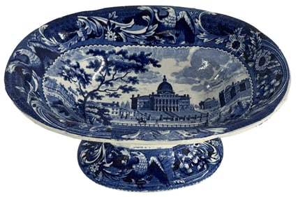 HISTORICAL BLUE "BOSTON STATE " COMPOTE 5" X 11 1/2" X 9 1/2"
