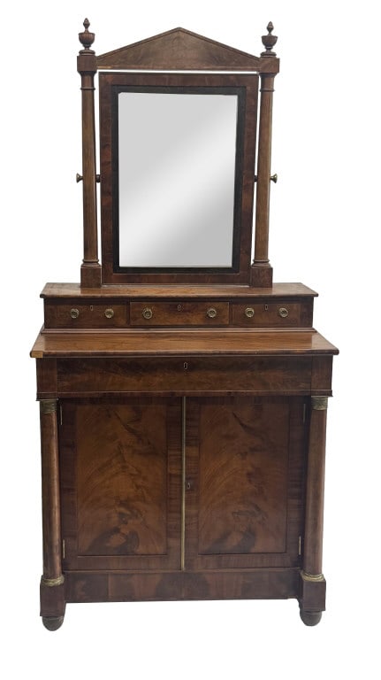 DIMINUTIVE CHEST W/ GLOVE DRAWERS & MIRROR C.1830 BUTLER'S DRAWERS IN CABINET 75" X 36" X 19 1/2" (1 of 6)