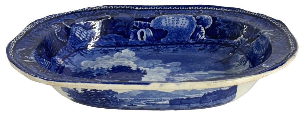 RARE HISTORICAL BLUE "FALLS OF NIAGRA AMERICAN SIDE "  OPEN DEEP DISH, SHELL BORDER, MASONS (1 of 4)