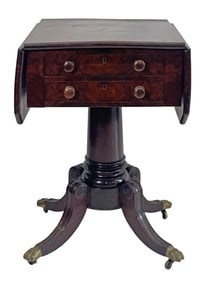 2 DRAWER MAHOGANY DROPLEAF WORK TABLE 29" X 19" CLOSED X 36" OPEN X 19 1/4"