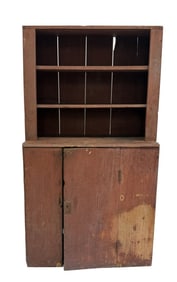 CANTED BACK OPEN TOP CUPBOARD IN RED PAINT 66 1/2" X 36 1/2" X 17 1/4"