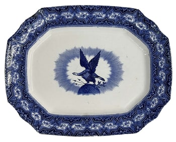 C. 1840 ENG. IRONSTONE PLATTER W/ AMERICAN EAGLE IN DARK BLUE  20 1/4" X 16"