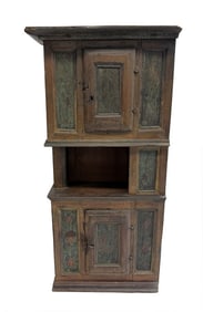 PILGRIM PERIOD CUPBOARD, LATE 17TH / EARLY 18TH C. UNUSUAL SMALL,IN OLD SURFACE 56" X 27 1/2" X 12"