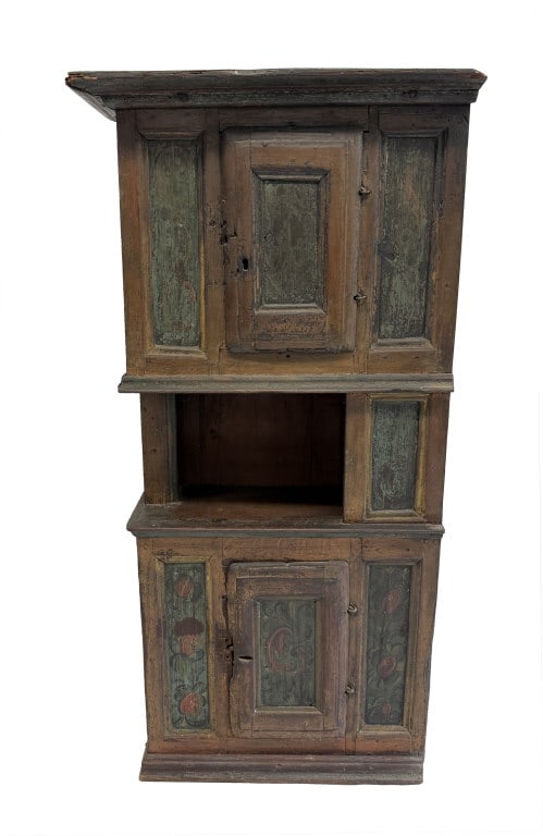 PILGRIM PERIOD CUPBOARD, LATE 17TH / EARLY 18TH C. UNUSUAL SMALL,IN OLD SURFACE 56" X 27 1/2" X 12" (1 of 10)