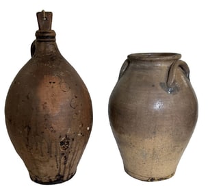 2 OVOID JUGS, 1 REDWARE, BOTH IN AS IS CONDITION