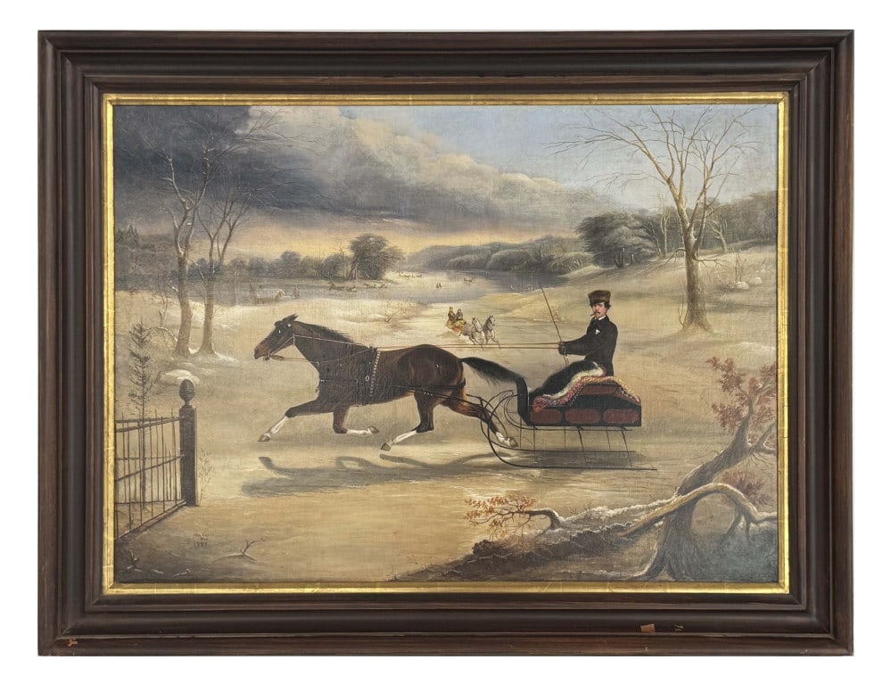 THOMAS KIRBY VAN ZANDT "SLEIGH RIDE ALONG HUDSON" SIGNED VAN ZANDT, 1856  26" X 36" (1 of 6)