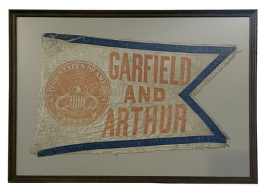 FRAMED GARFIELD & ARTHUR CAMPAIGN FLAG , 1880 23 1/2" X 33 1/2" OVERALL