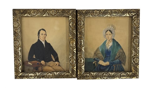 PR  AMERICAN SCHOOL WATERCOLOR PORTRAITS ON PAPER 8" X 6 3/4" EACH