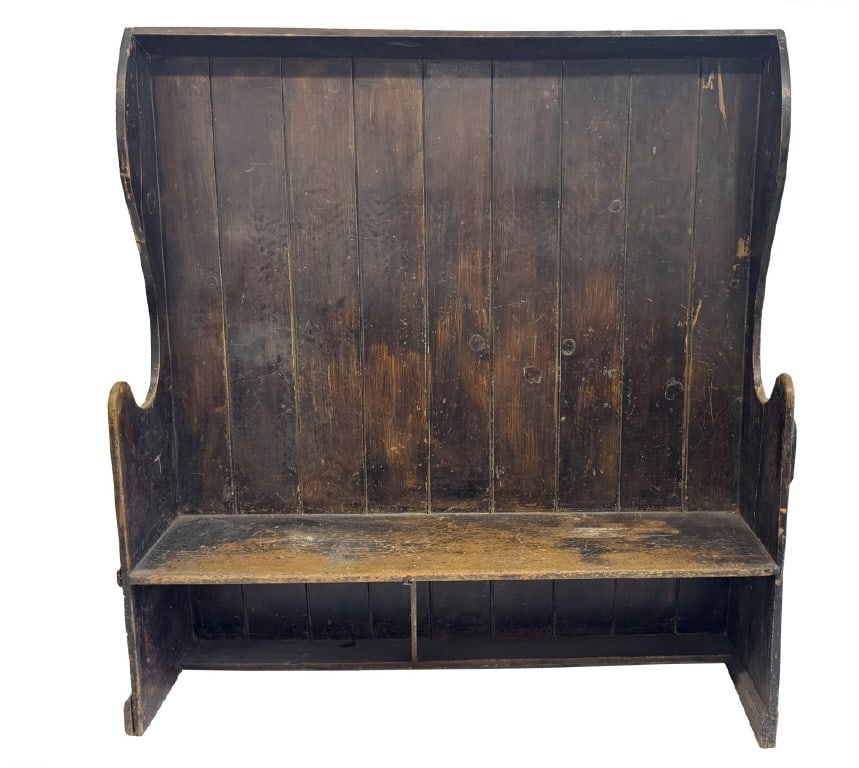 18TH OR EARLY 19THC. SETTLE BENCH 62 1/2" X 59" X 17" (1 of 6)