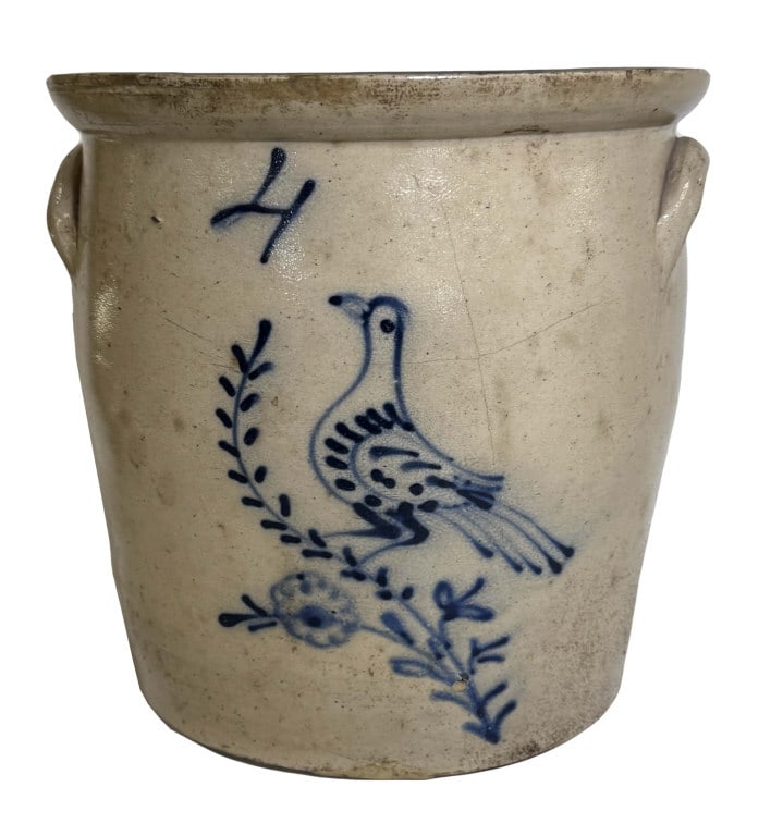 4 GALLON BIRD CROCK ATTRIB. TO ROBERTS POTTERY (LINE) (1 of 5)