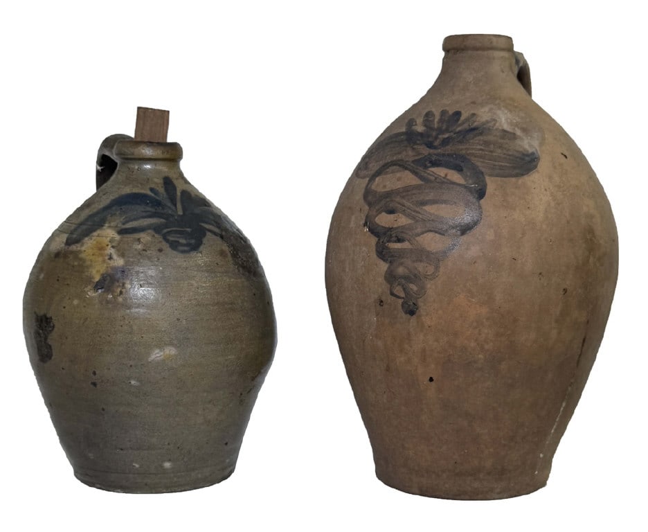 2 EARLY OVOID JUGS WITH COBALT DECORATION 9 1/2' & 12" TALL (1 of 11)