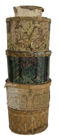STACK OF 5 ATTIC FRESH WALLPAPER COV. BAND BOXES LARGEST 16" X 12" X 9"