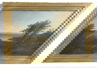 19THC. HUDSON RIVER SCHOOL LANDSCAPE, UNSIGNED OIL / CANVAS 17" X 27"