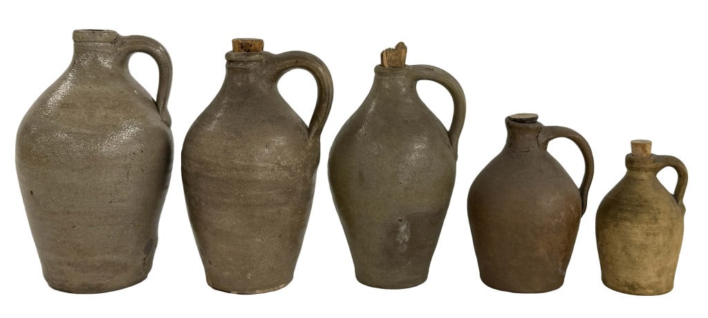 5 SMALL JUGS, INC. OVOIDS, TALLEST 7 1/2" & SHORTEST 4 1/4": 5 SMALL JUGS, INC. OVOIDS, TALLEST 7 1/2" & SHORTEST 4 1/4"