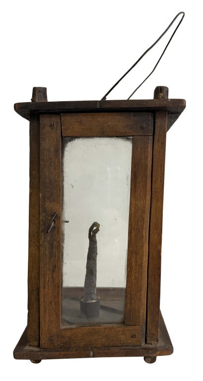 EARLY WOOD & GLASS CANDLE LANTERN 10" X 6" X 6" (1 of 8)
