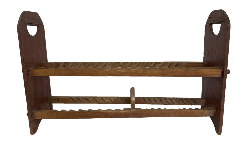 19THC. WOODEN DISH DRYING RACK IN RED PAINT 19 1/2" X 30 3/4" X 9" (1 of 6)