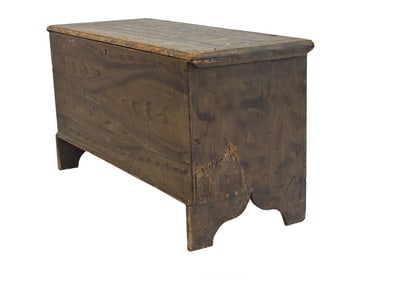 PAINT DECORATED 18THC. BLANKET CHEST, ORIG SNIPE HINGES, OLD REPAIR 25" X 46" X 18 1/2"