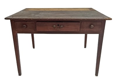 TAPERED LEG THREE DRAWER WORK TABLE IN RED PAINT 28" X 42" X 32 1/2"