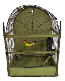 WIRE & WOOD GREEN BIRD CAGE 16 1/2" X 12" X 9 1/4"