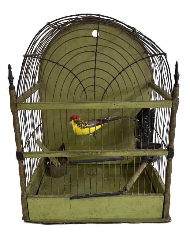 WIRE & WOOD GREEN BIRD CAGE 16 1/2" X 12" X 9 1/4" (1 of 9)